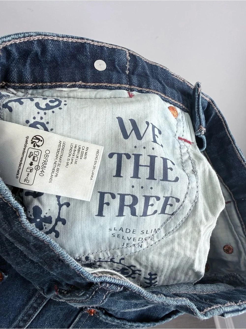 We The Free People Slim Shade Selvedge Straight Cuffed Jeans Deep Indigo 24